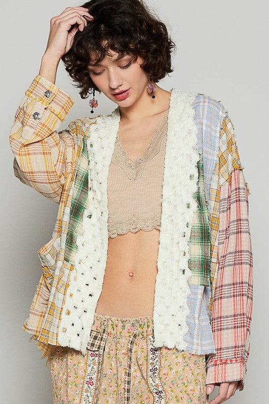 POL Raw Edge Plaid Open Front Cardigan - Sydney So Sweet