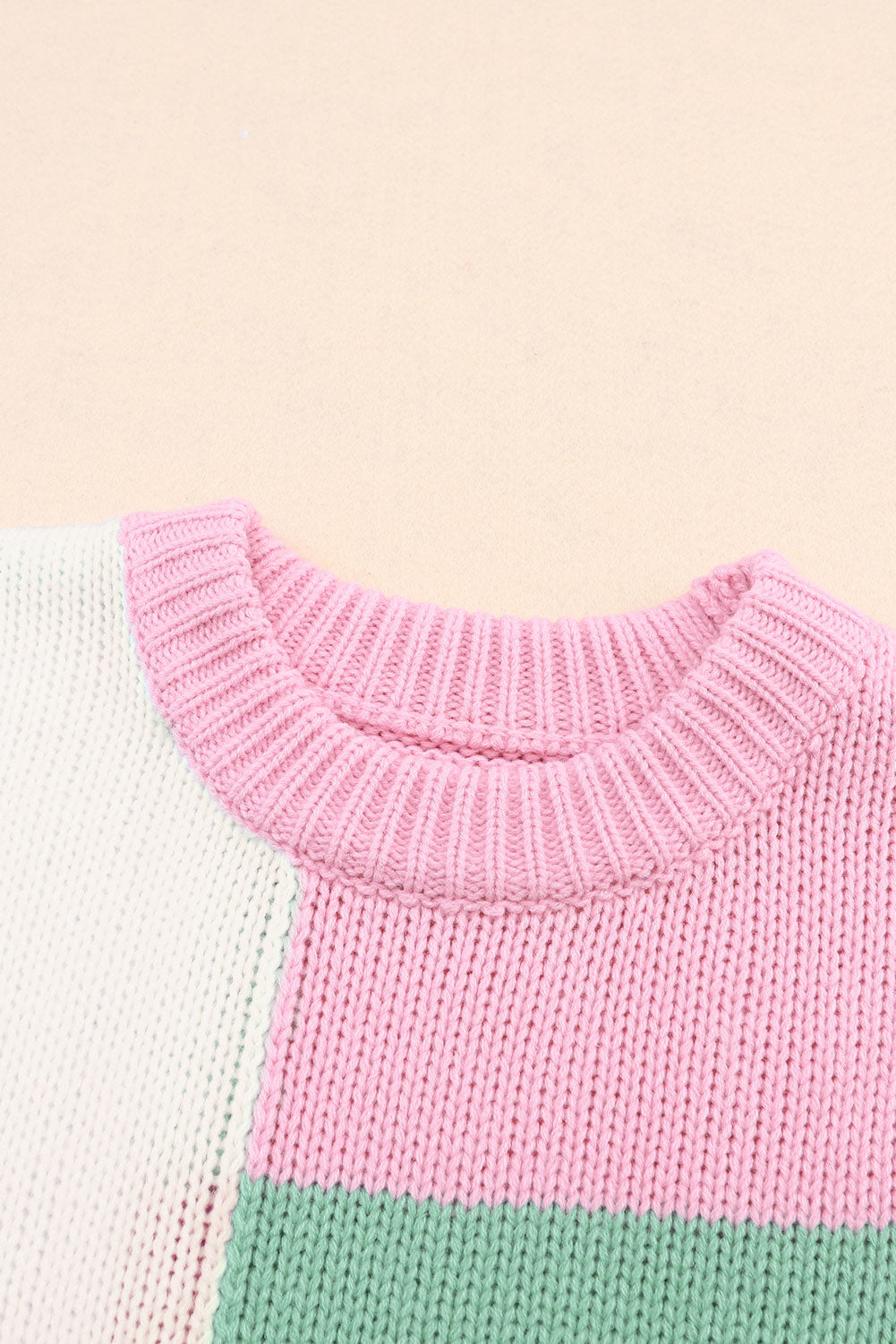 Color Block Round Neck Drop Shoulder Sweater - Sydney So Sweet