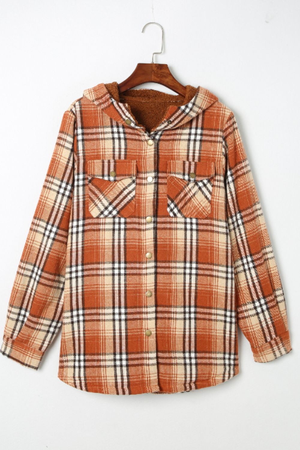 Plaid Button Up Long Sleeve Hooded Jacket - Sydney So Sweet