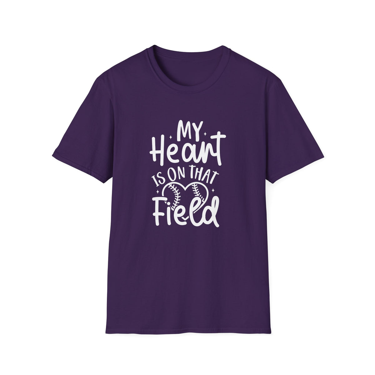 My Heart is On That Field Baseball or Softball Graphic T-Shirt Cute Sports Mom Tee (12 Team Colors)