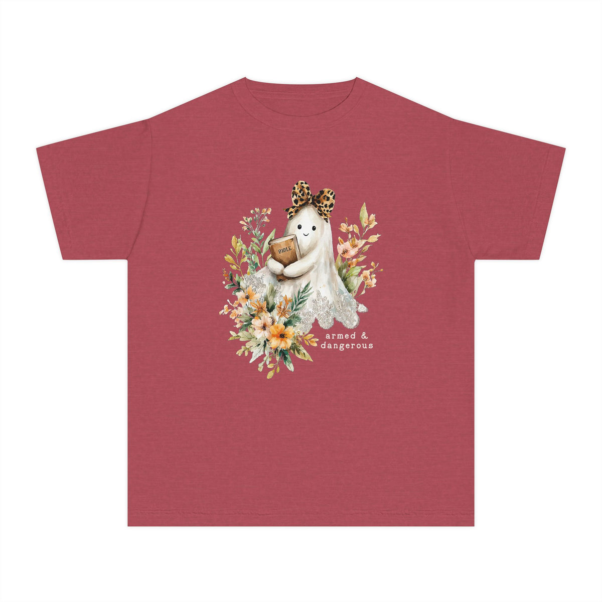 Bible Ghost Floral Tee Armed & Dangerous Cute Halloween Kids Graphic T-Shirt