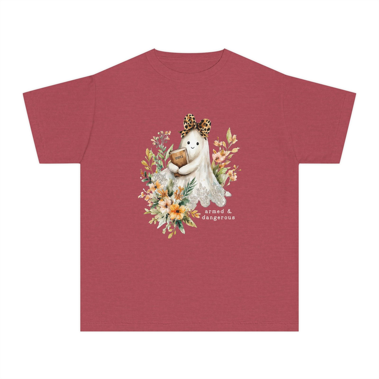 Bible Ghost Floral Tee Armed & Dangerous Cute Halloween Kids Graphic T-Shirt