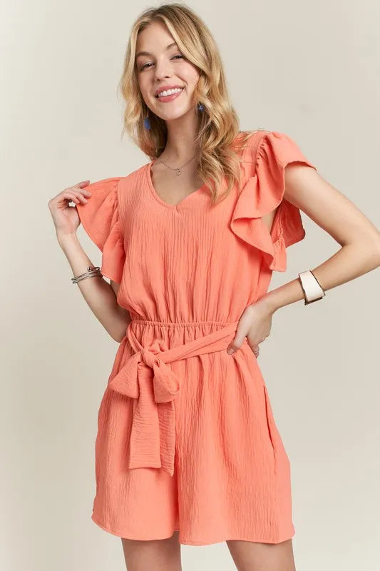 ADORA Ruffle Sleeves Romper with Pockets - Sydney So Sweet