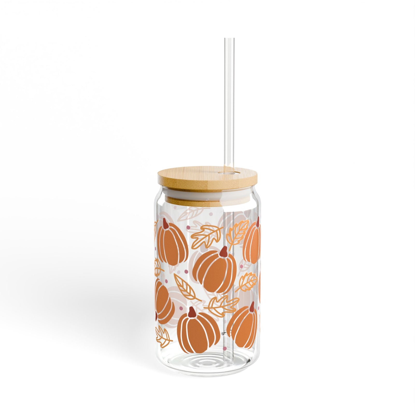 Pumpkin Leaf Fall Sipper Glass 16oz Reusable Drink Jar with Lid & Straw