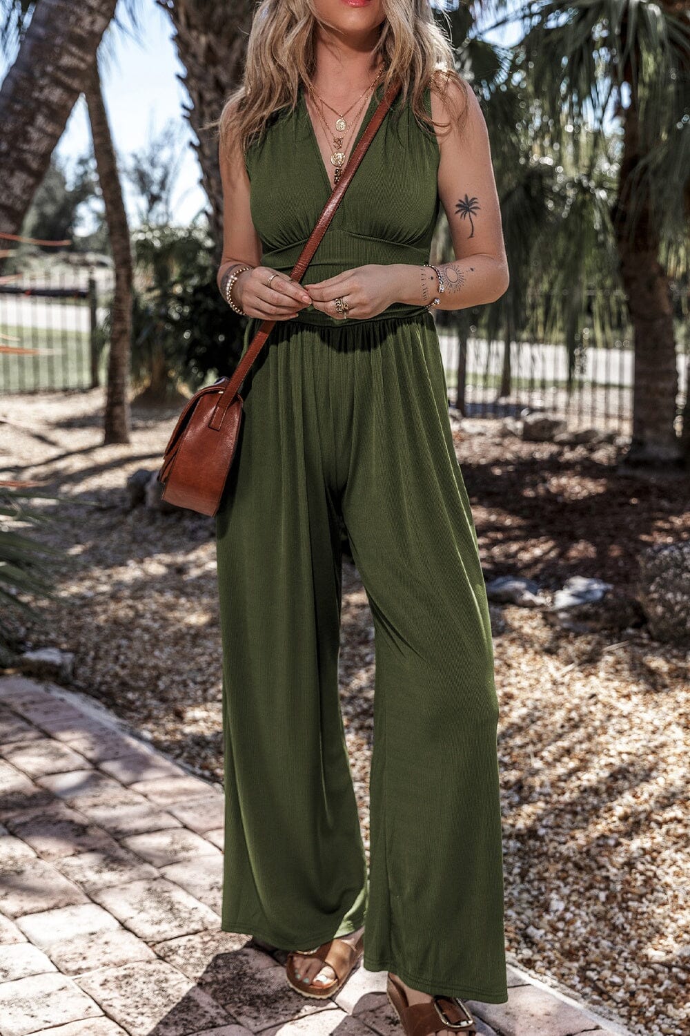 V-Neck Sleeveless Wide Leg Jumpsuit - Sydney So Sweet