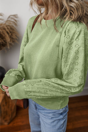 Eyelet Round Neck Long Sleeve Sweatshirt - Sydney So Sweet