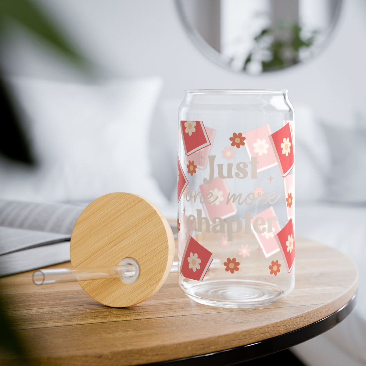 One More Chapter Tumbler Sipper Glass 16oz — Reusable Drink Jar with Lid & Straw