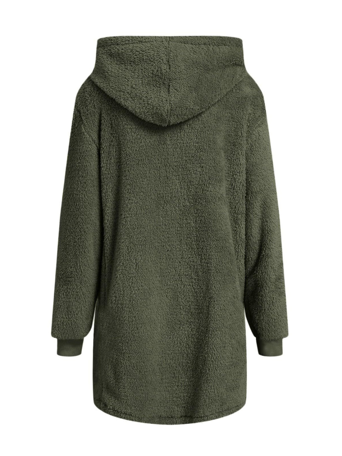 Fuzzy Pocketed Zip Up Long Sleeve Hooded Jacket - Sydney So Sweet