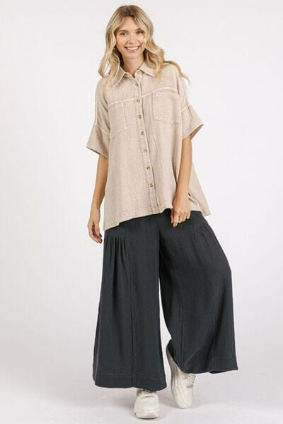 Mittoshop Mineral Wash Gauze Oversized Short Sleeve Shirt - Sydney So Sweet
