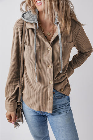 Drawstring Button Up Long Sleeve Hooded Jacket - Sydney So Sweet