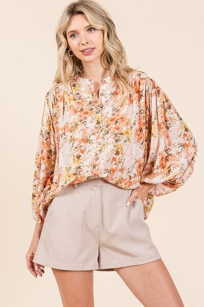 Mittoshop Flower Print Batwing Sleeve Button Down Blouse - Sydney So Sweet