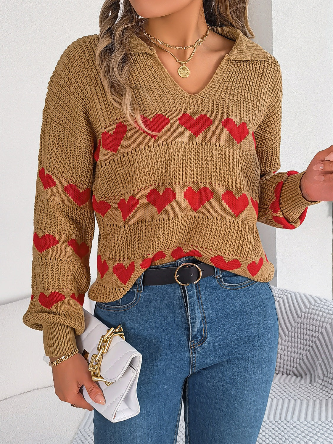 Heart Johnny Collar Long Sleeve Sweater - Sydney So Sweet