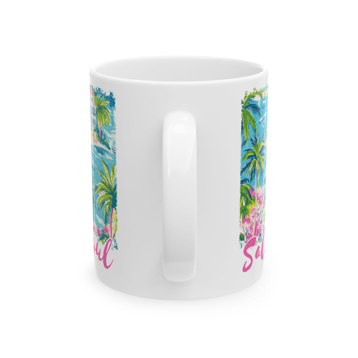 Salty Soul Beachy Palm Print Cute Ceramic Mug Coffee Cup (11oz & 15oz)