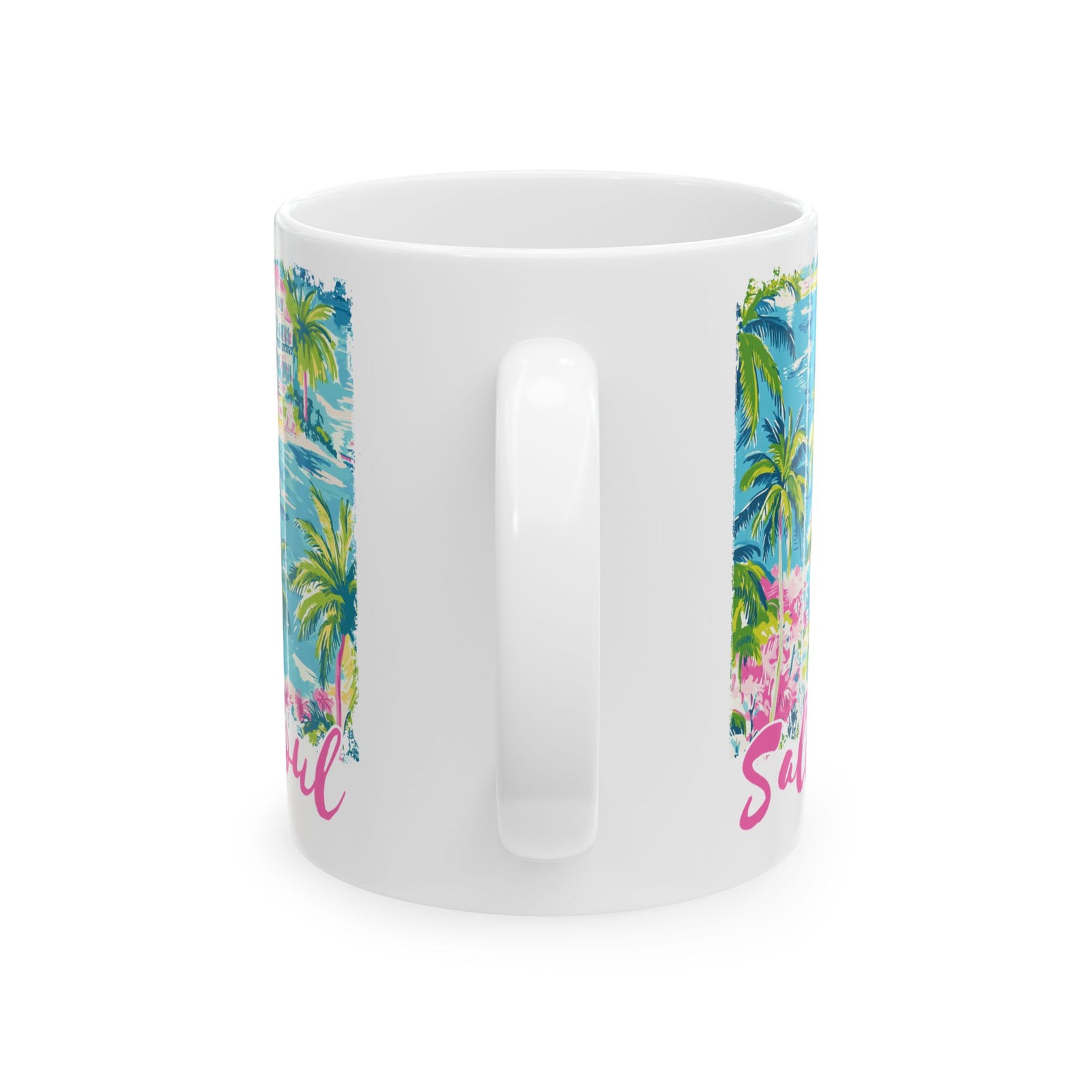 Salty Soul Beachy Palm Print Cute Ceramic Mug Coffee Cup (11oz & 15oz)