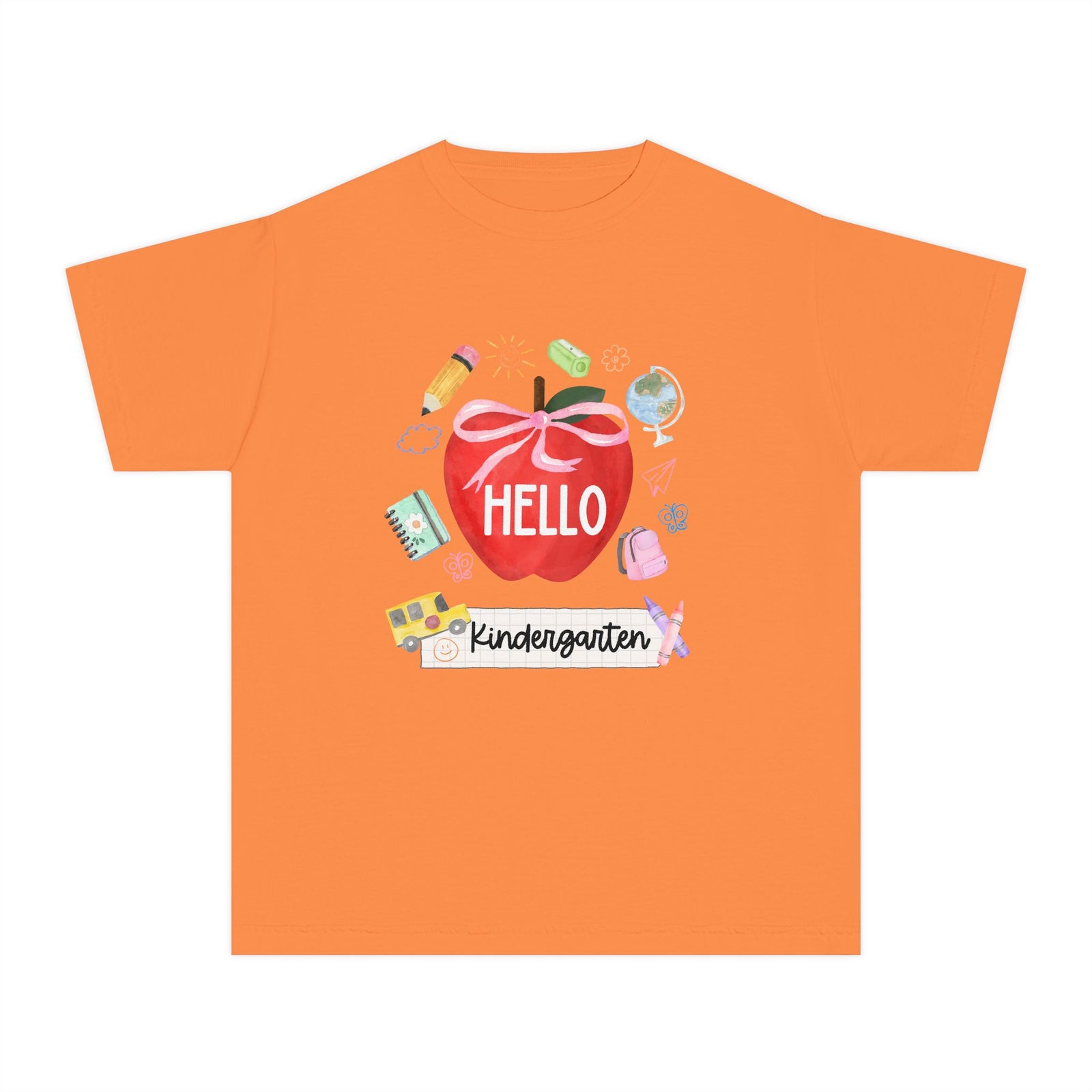 Hello Kindergarten Preppy Coquette Apple Graphic Tee Back to School Kindergarten T-Shirt