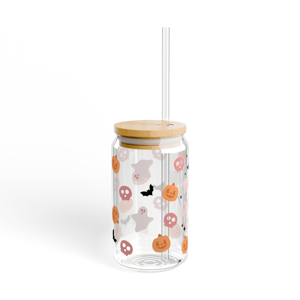Basic Witch Fuel Halloween Sipper Glass 16oz Reusable Drink Jar with Lid & Straw