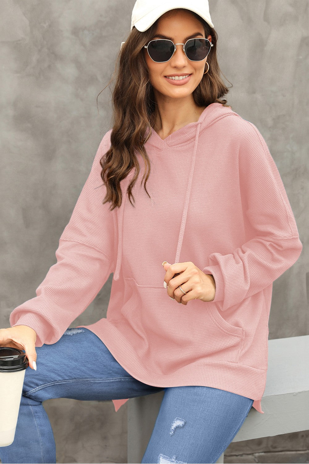 Waffle-Knit Long Sleeve Hoodie - Sydney So Sweet