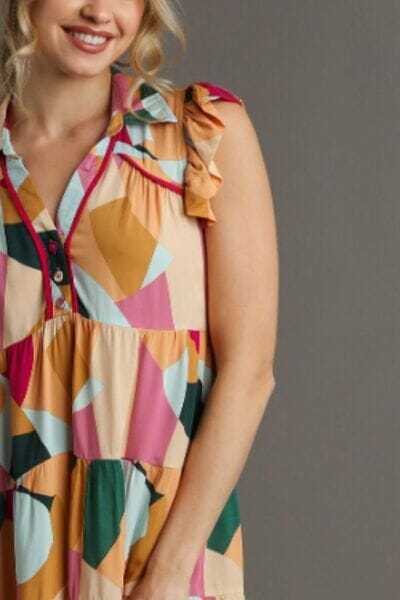 Umgee Full Size Button Detail Ruffle Sleeve Mini Dress Plus Size - Sydney So Sweet