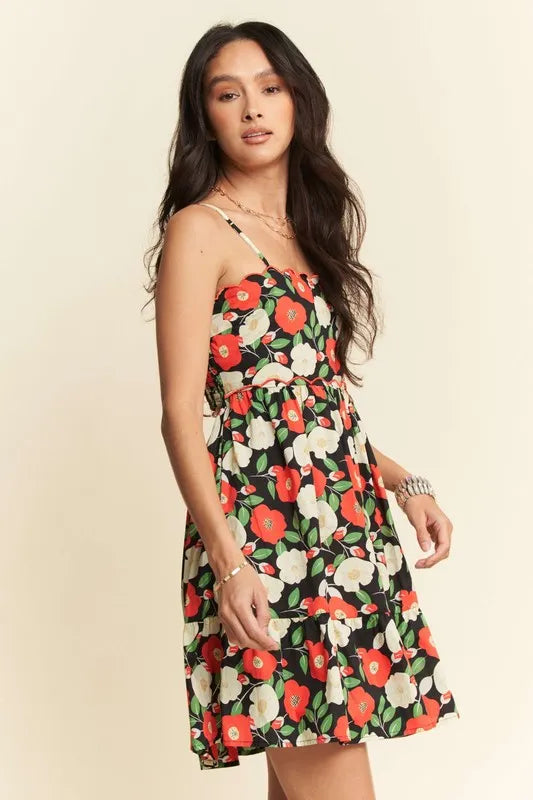 Davi & Dani Floral Scalloped Cutout Back Mini Dress - Sydney So Sweet