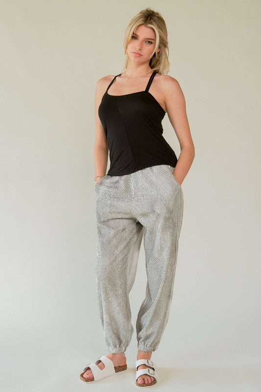 Davi & Dani Rhinestone Elastic Waist Joggers - Sydney So Sweet