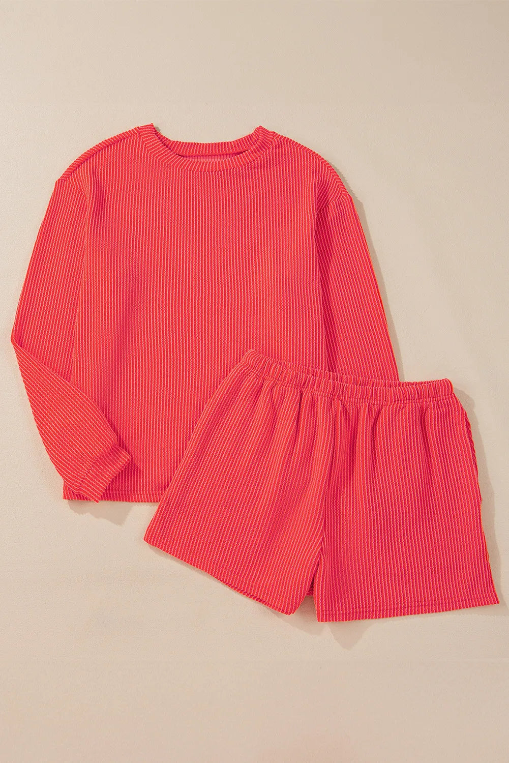 Round Neck Long Sleeve Top and Shorts Set - Sydney So Sweet