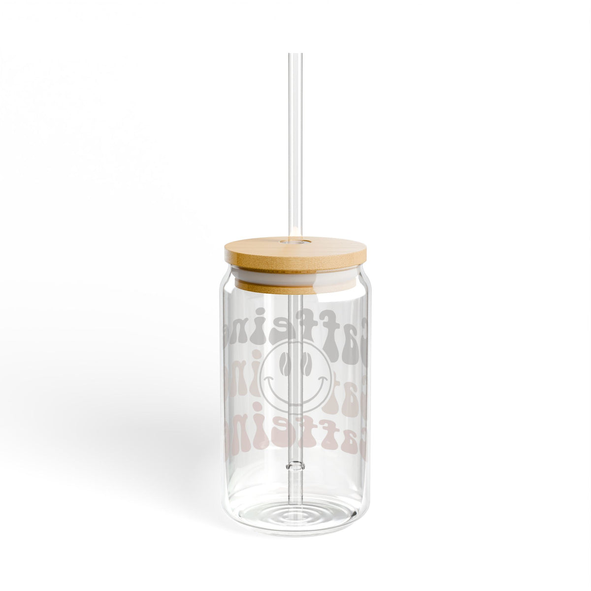 Caffeine Smile Sipper Glass 16oz Reusable Drink Jar with Lid & Straw