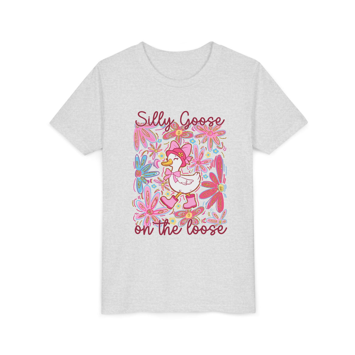 Silly Goose on the Loose Kids T-Shirt Cute Youth Floral Graphic Tee