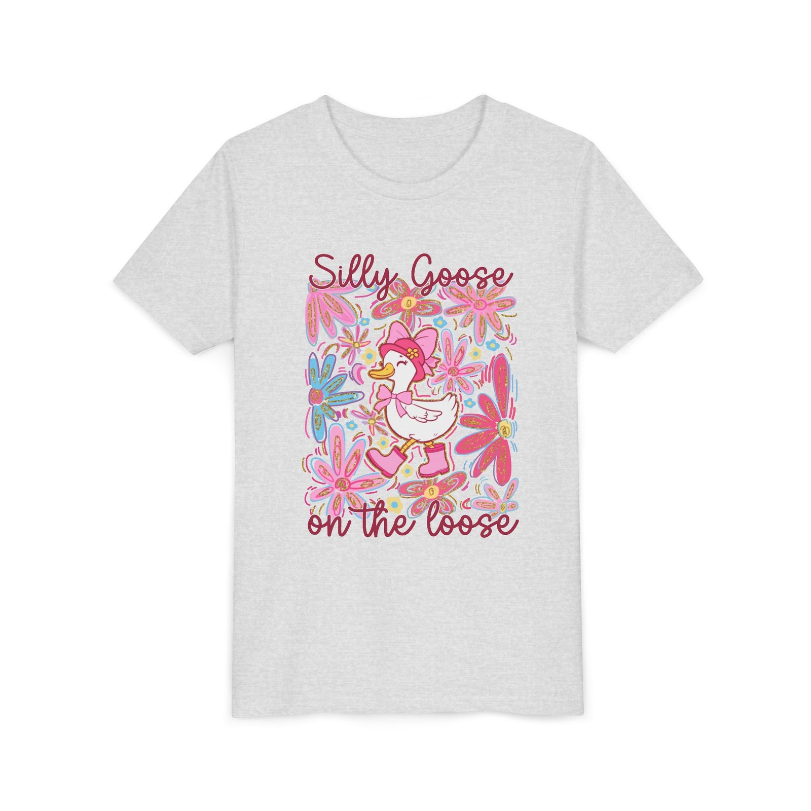 Silly Goose on the Loose Kids T-Shirt Cute Youth Floral Graphic Tee
