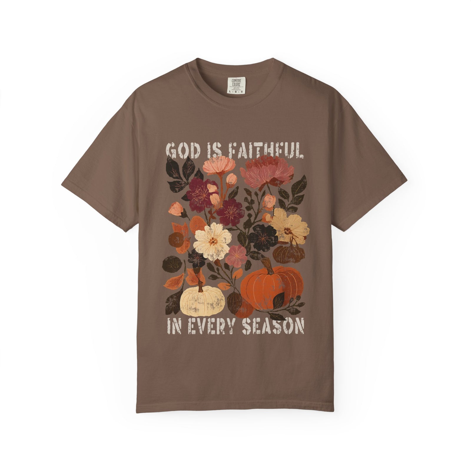 God is Faithful Floral Pumpkin T-Shirt Christian Distressed Fall Graphic Tee