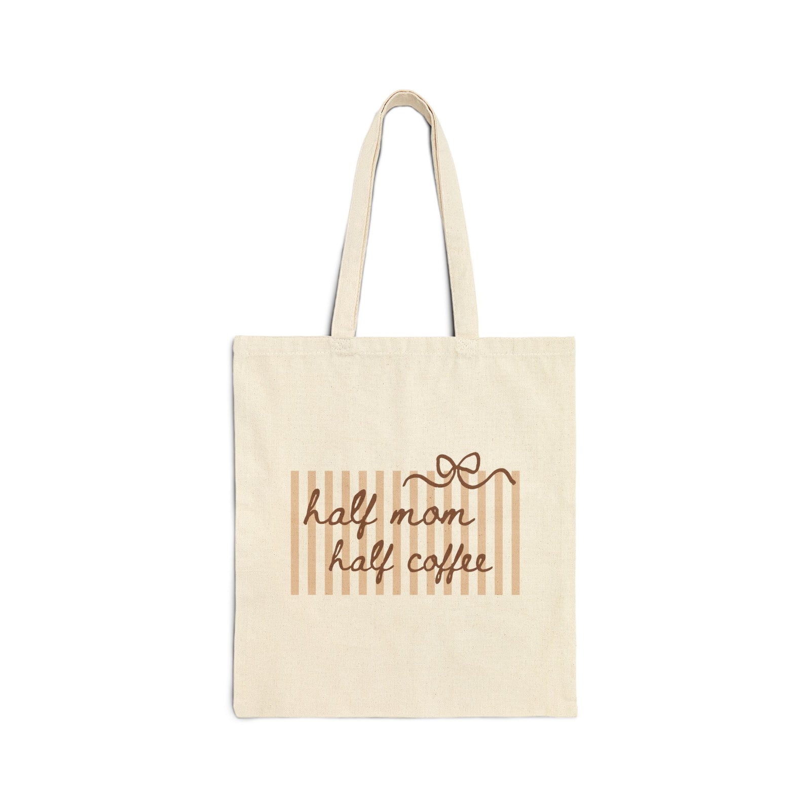 Half Mom Half Coffee Cotton Canvas Striped Eco Grocery Tote Bag