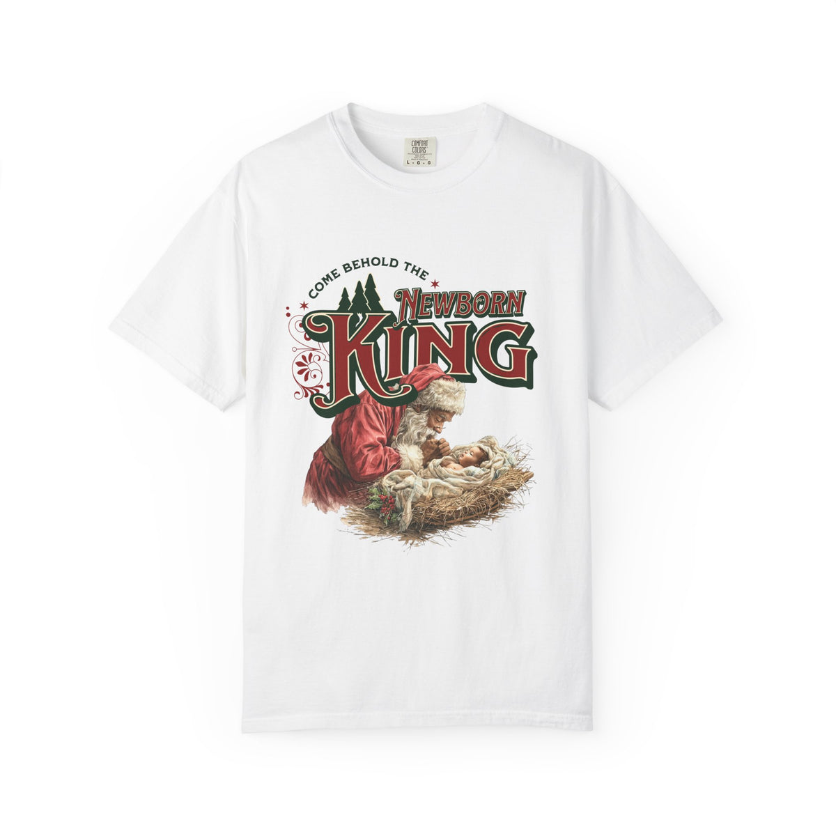 Come Behold the Newborn King Jesus Santa Christmas T-Shirt Christian Graphic Tee