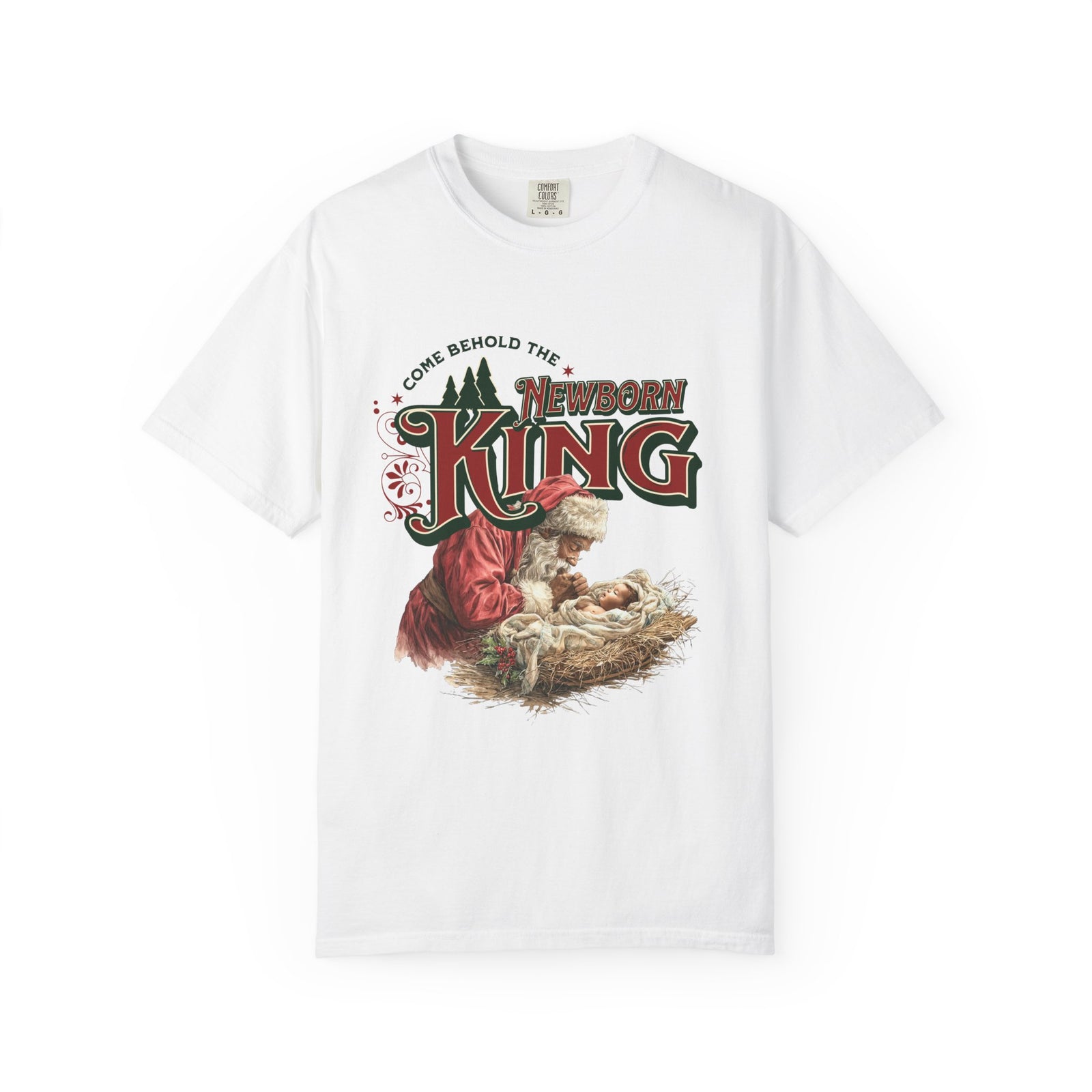 Come Behold the Newborn King Jesus Santa Christmas T-Shirt Christian Graphic Tee