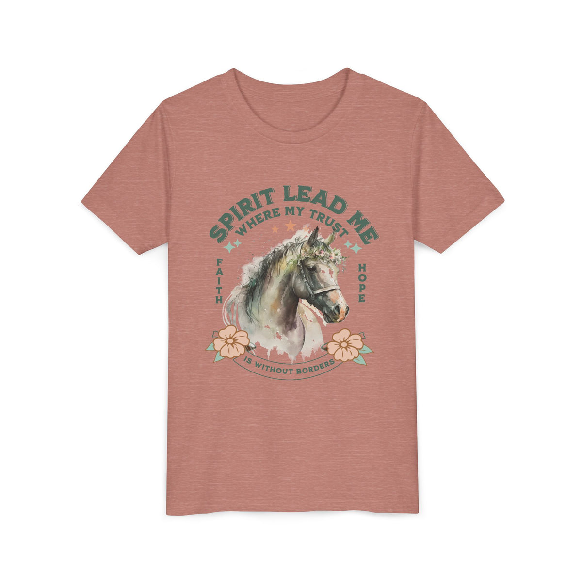 Spirit Lead Me Kids T-Shirt Floral Horse Christian Graphic Tee
