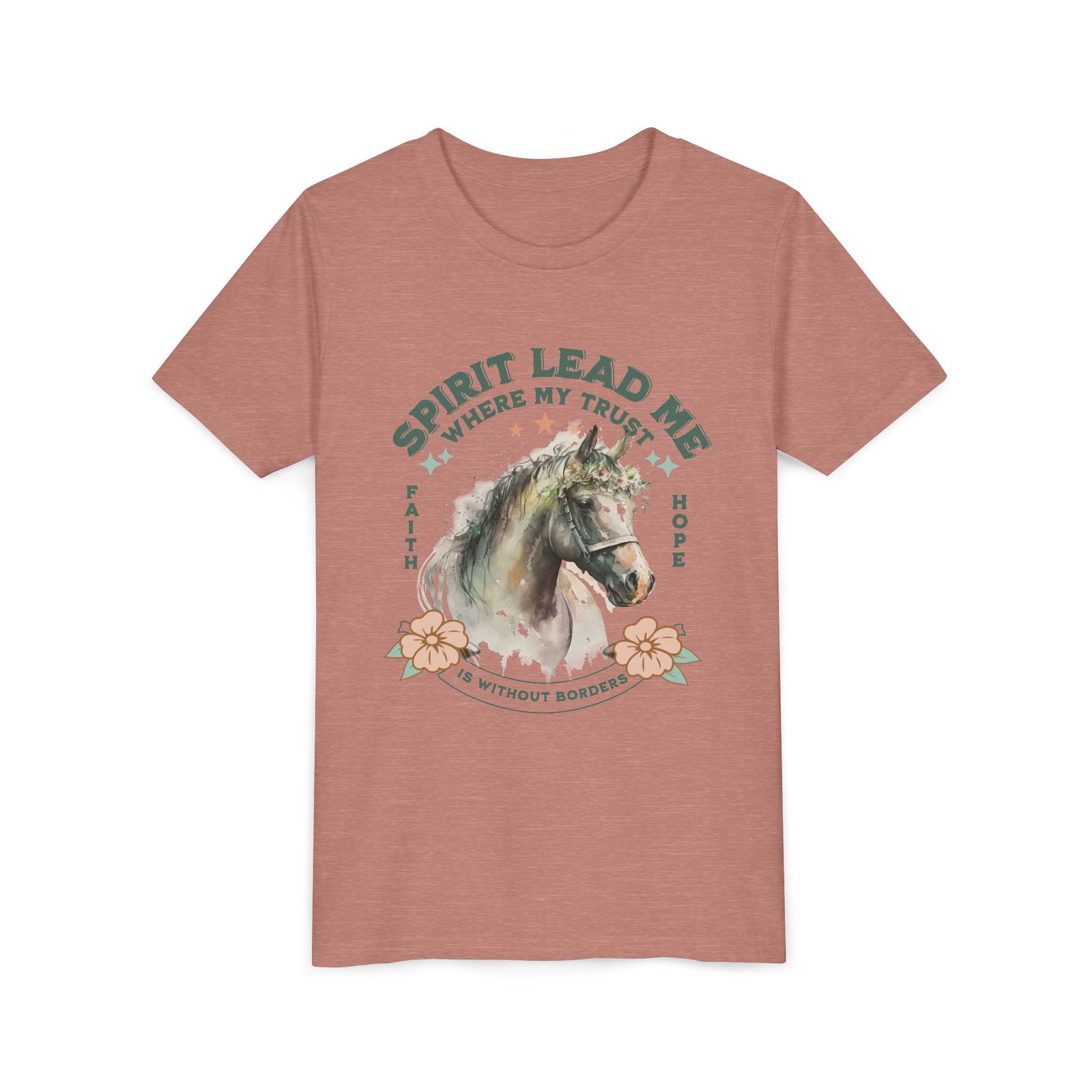 Spirit Lead Me Kids T-Shirt Floral Horse Christian Graphic Tee