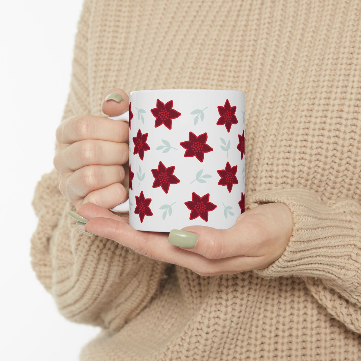 Poinsettia Christmas Flowers Ceramic Mug Coffee Cup (11oz & 15oz)