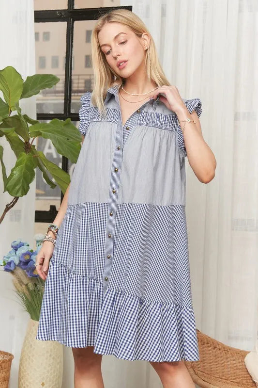 ADORA Button Down Textured Babydoll Dress - Sydney So Sweet