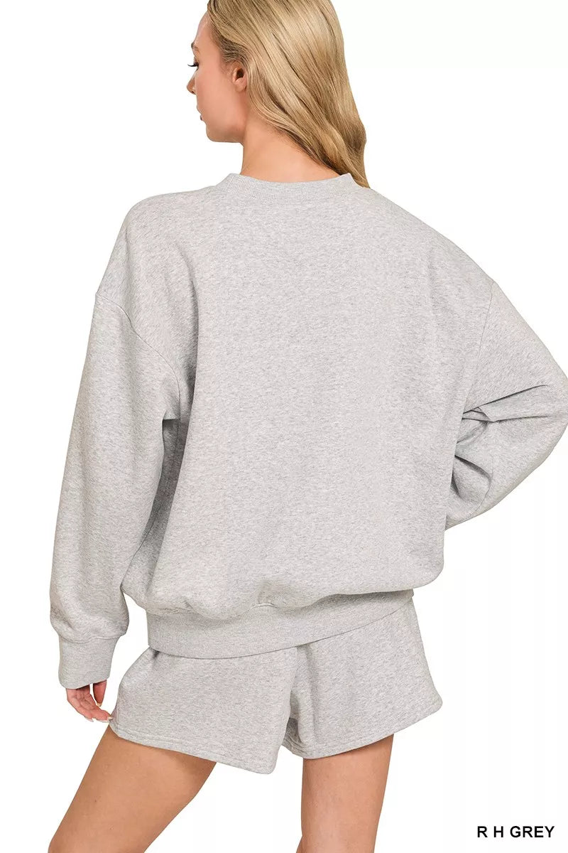 Zenana Fleece Long Sleeve Sweatshirts & Shorts Set - Sydney So Sweet