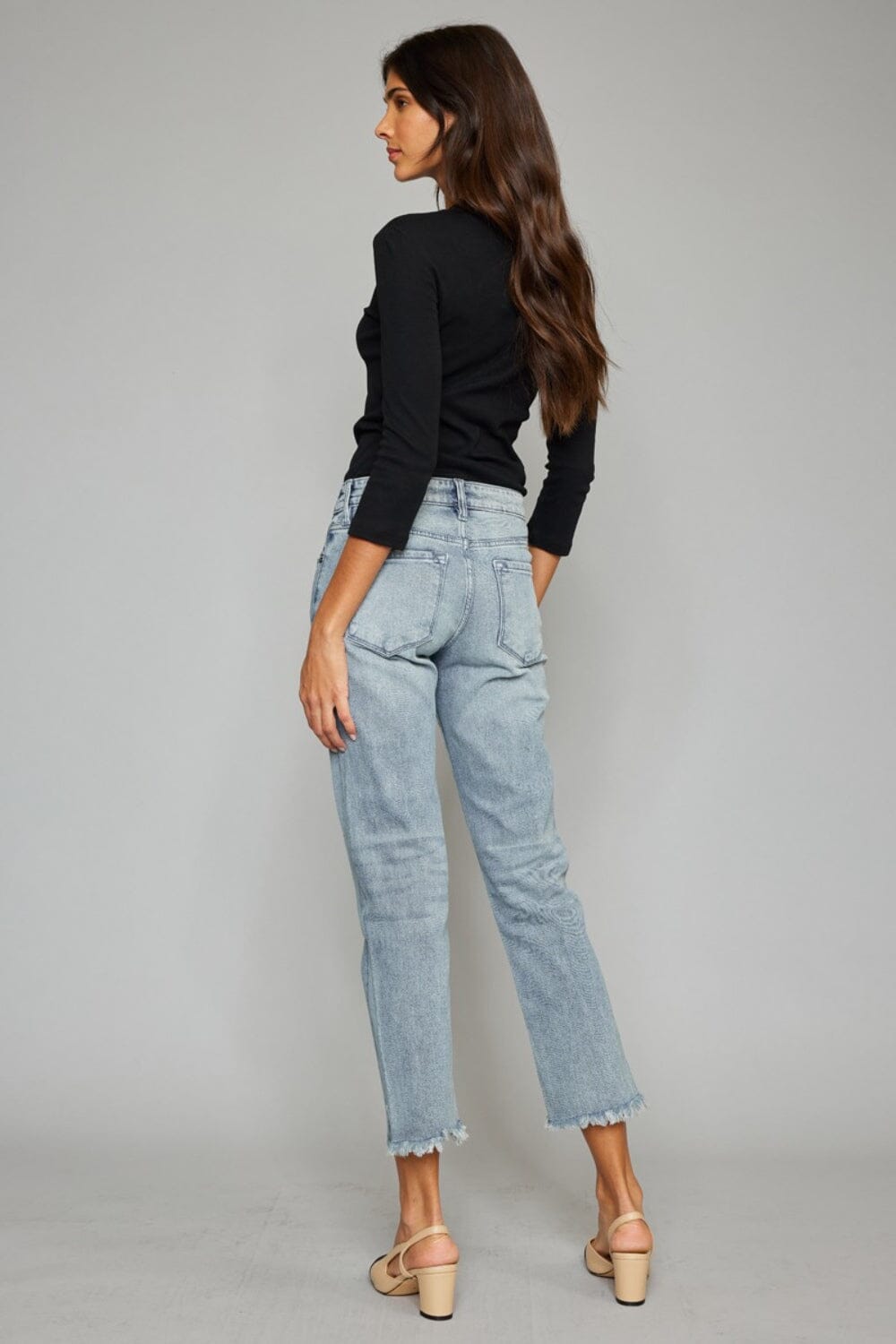 Kancan High Waist Button Fly Raw Hem Cropped Straight Jeans - Sydney So Sweet