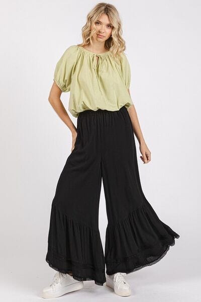 Mittoshop Lace Ruffle Asymmetric Hem Wide Leg Pants - Sydney So Sweet
