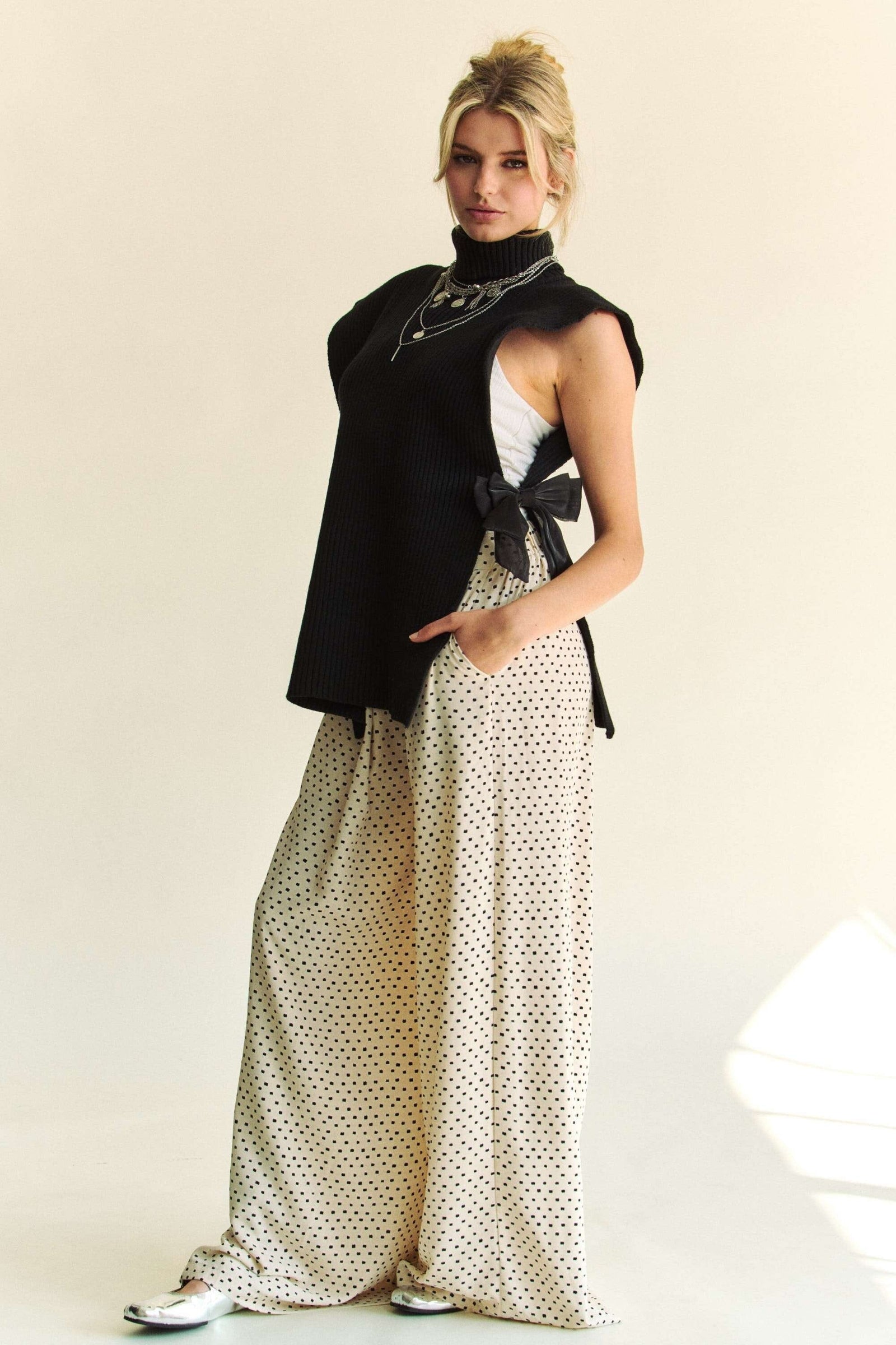 Davi & Dani Side Split Turtleneck Sleeveless Knit Top - Sydney So Sweet