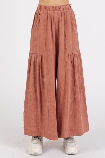 Mittoshop Gauze Elastic Waist Pleated Wide Leg Pants - Sydney So Sweet