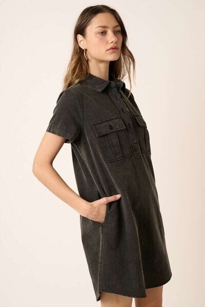 Mittoshop Button Detail Collared Neck Short Sleeve Shirt Dress - Sydney So Sweet