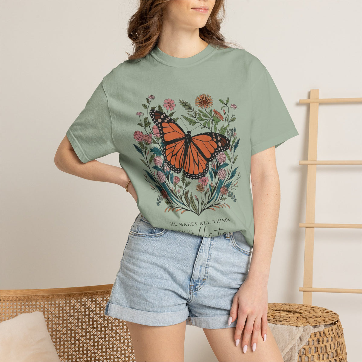 He Makes All Things Beautiful T-Shirt Christian Butterfly Graphic Tee
