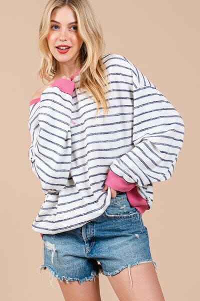 Ces Femme Striped Round Neck Drop Shoulder Sweatshirt - Sydney So Sweet