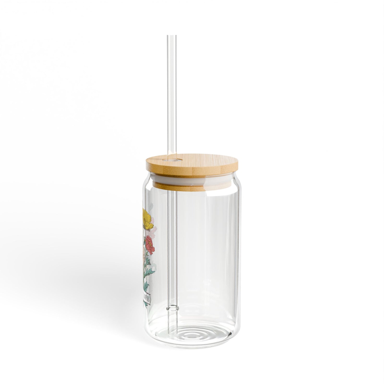 Death Came to Life Floral Cross Christian Sipper Glass 16oz Reusable Drink Jar with Lid & Straw