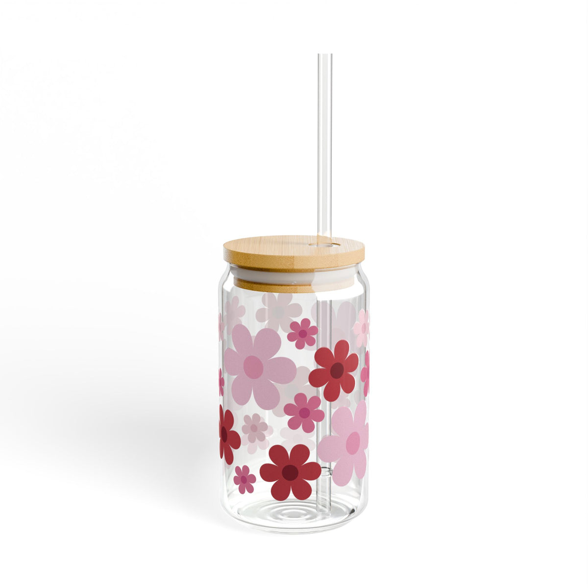 Retro Daisy Heart Bouquet Tumbler Sipper Glass 16oz — Reusable Drink Jar with Lid & Straw - Sydney So Sweet