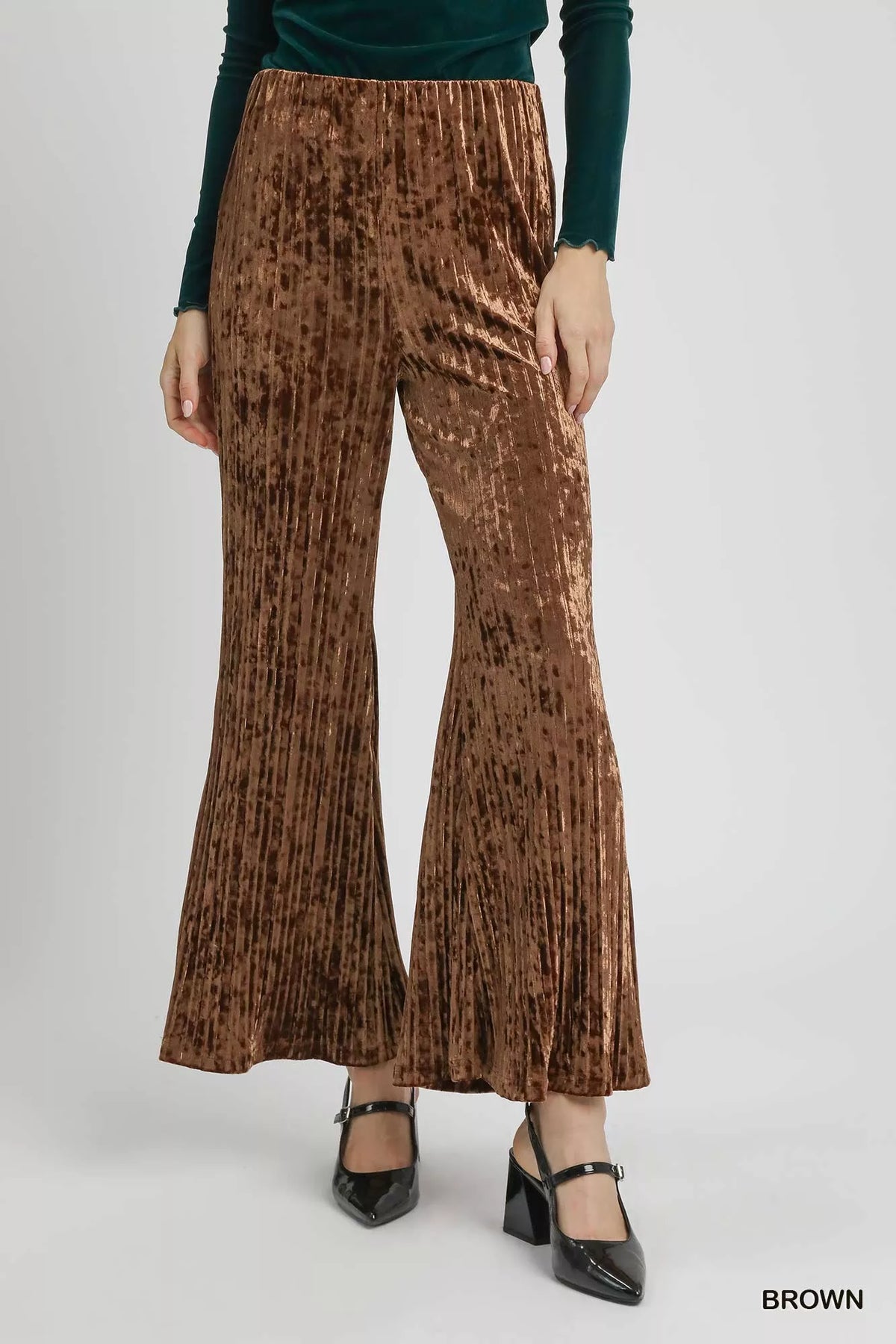 Umgee Velvet Pleated Wide Leg Pants - Sydney So Sweet