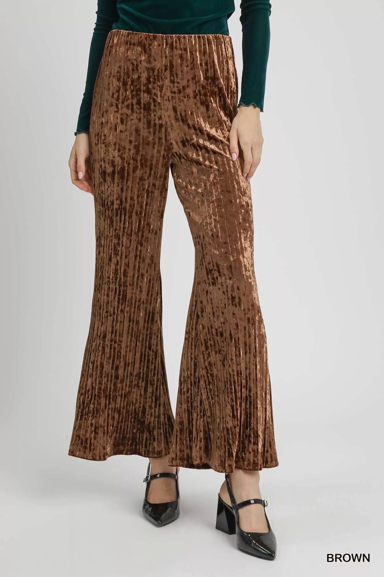 Umgee Velvet Pleated Wide Leg Pants - Sydney So Sweet