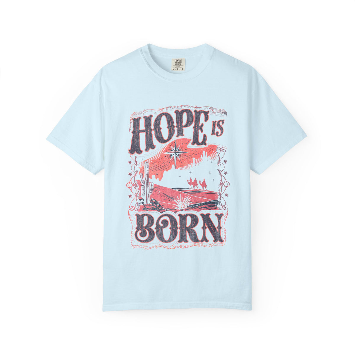 Hope is Born Christmas T-Shirt Christian Distressed Western Graphic Tee