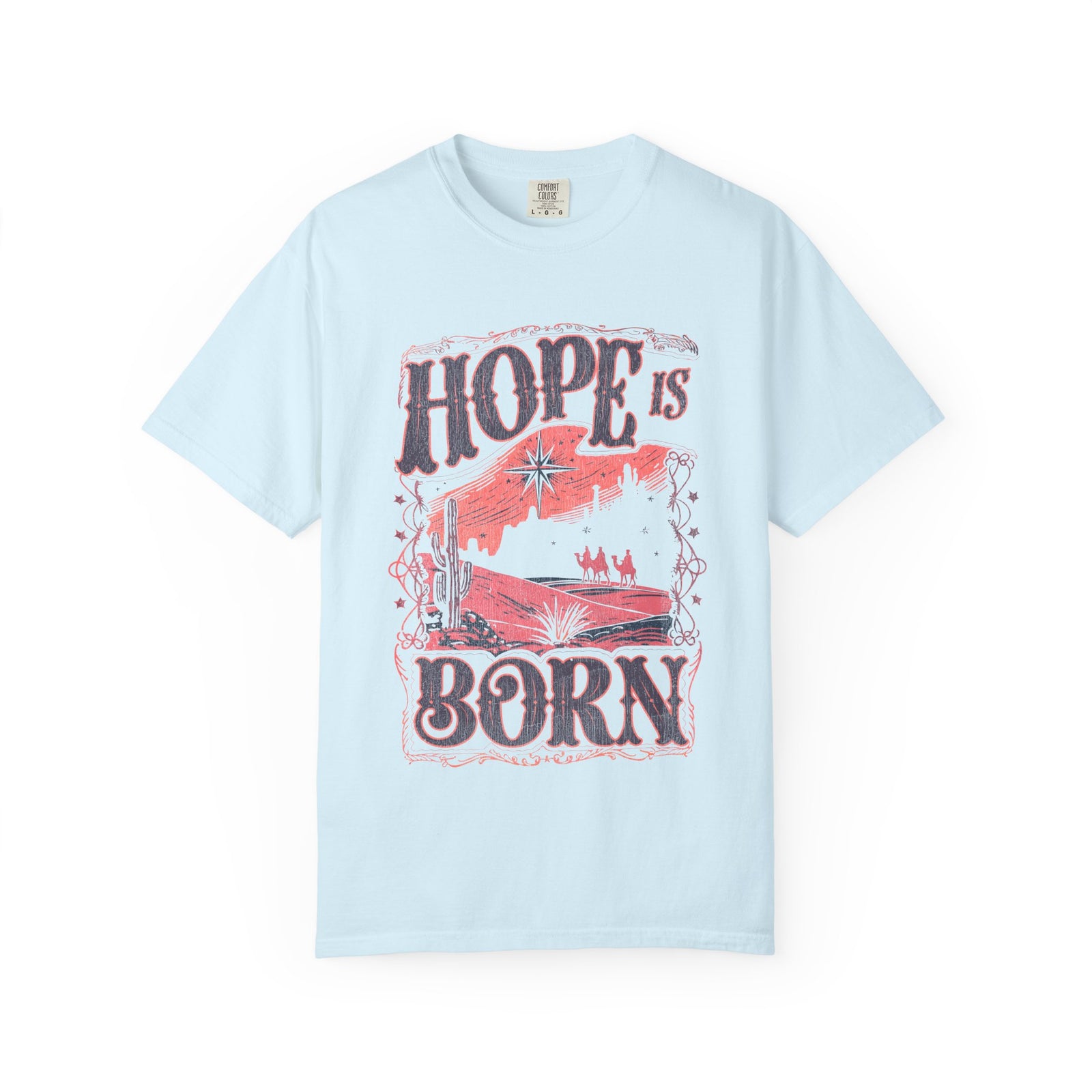 Hope is Born Christmas T-Shirt Christian Distressed Western Graphic Tee